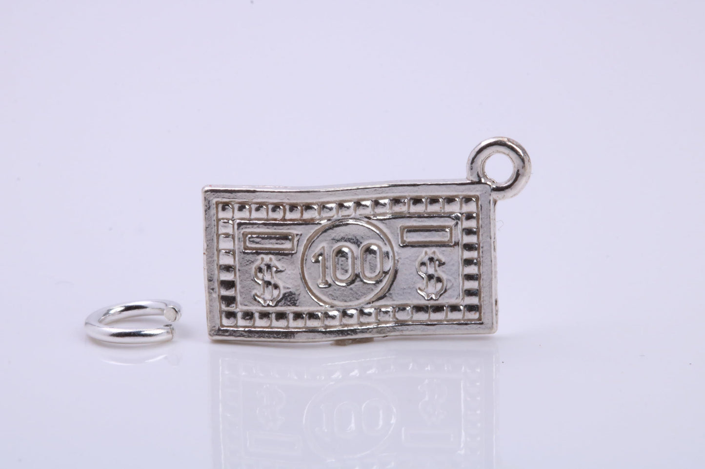 100 Dollar Bill Charm, Traditional Charm, Made from Solid 925 Grade Sterling Silver, Complete with Attachment Link