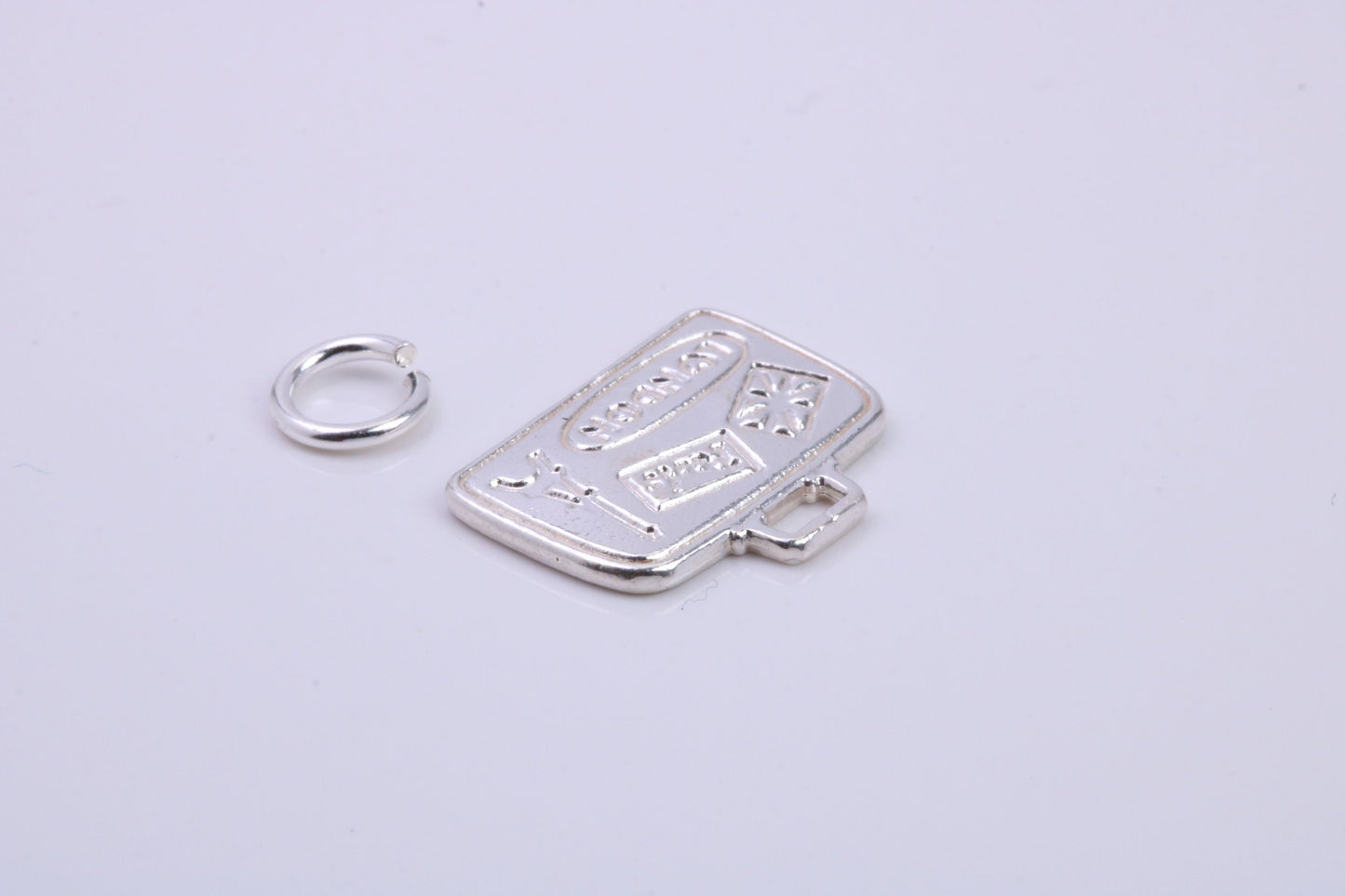 Travel Suitcase Charm, Traditional Charm, Made from Solid 925 Grade Sterling Silver, Complete with Attachment Link