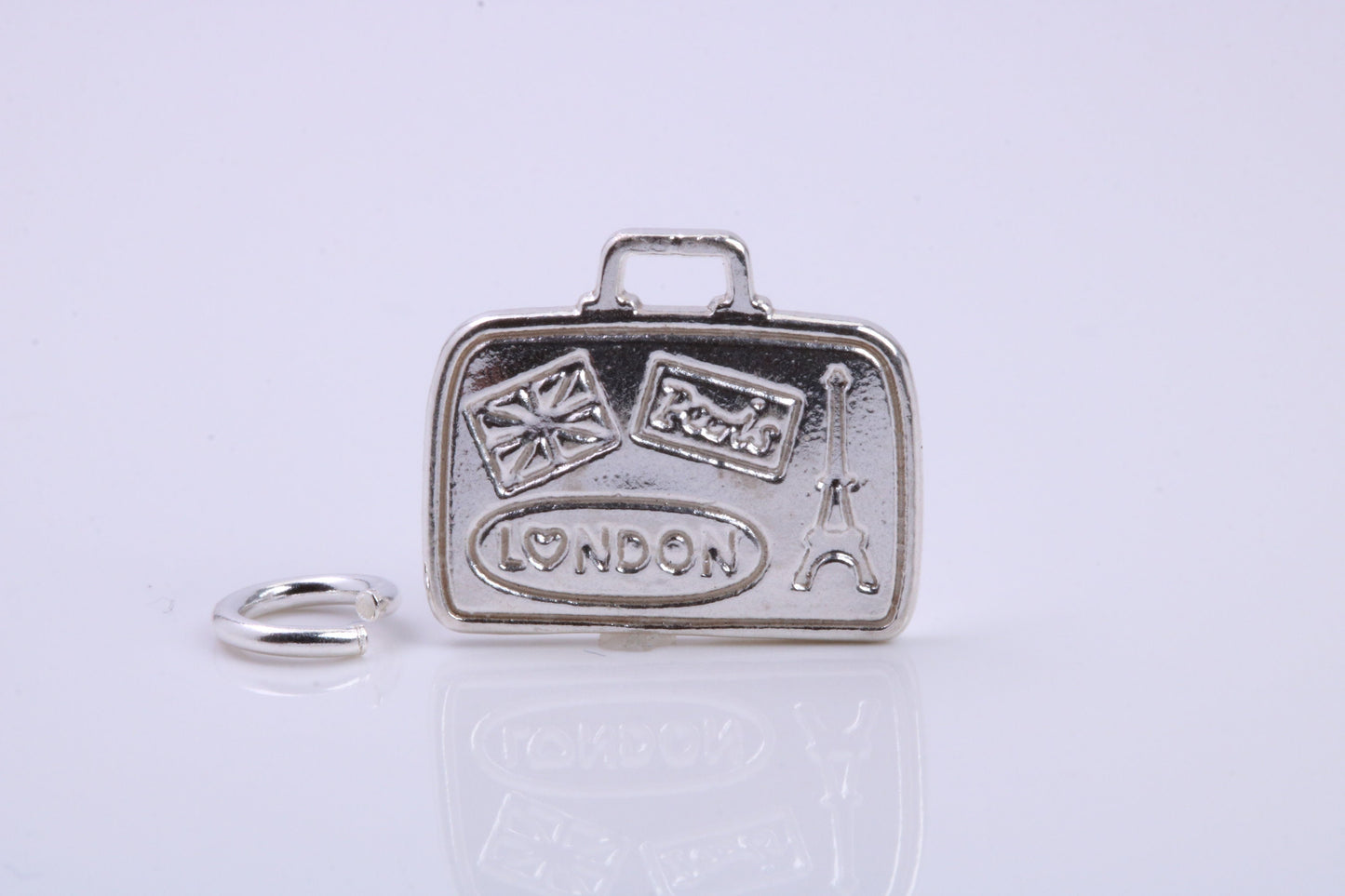 Travel Suitcase Charm, Traditional Charm, Made from Solid 925 Grade Sterling Silver, Complete with Attachment Link