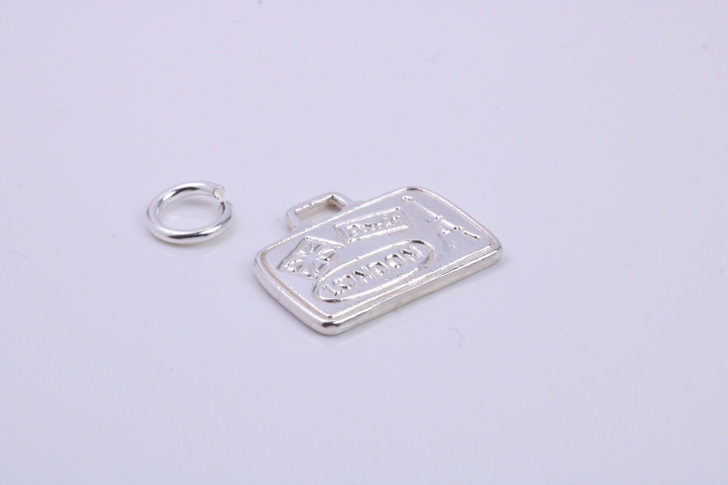 Travel Suitcase Charm, Traditional Charm, Made from Solid 925 Grade Sterling Silver, Complete with Attachment Link