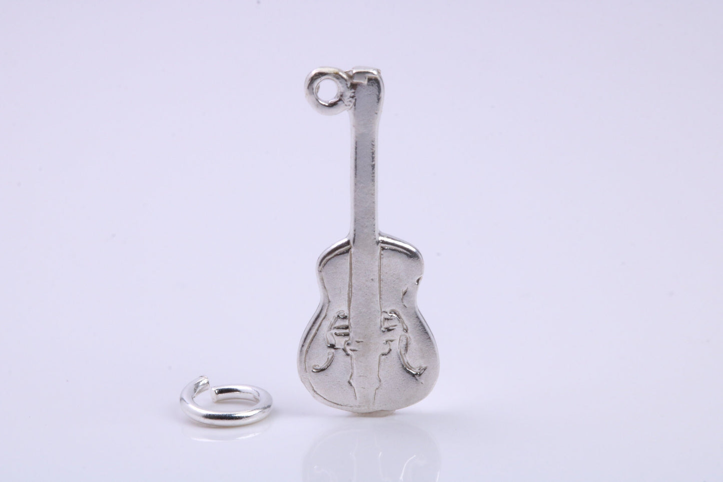 Guitar Charm, Traditional Charm, Made from Solid 925 Grade Sterling Silver, Complete with Attachment Link