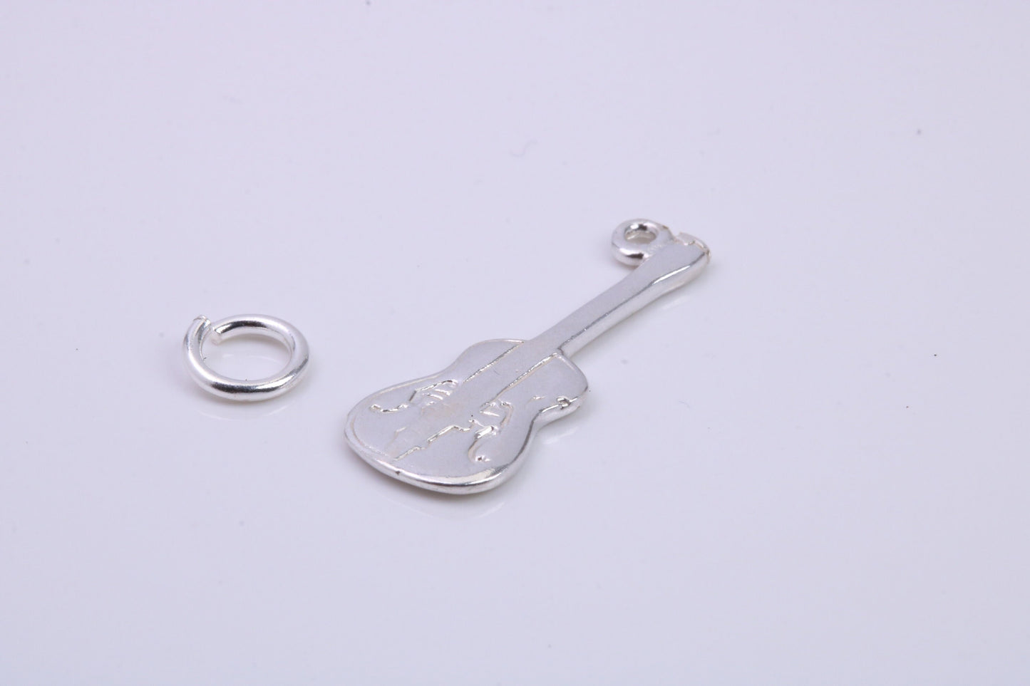 Guitar Charm, Traditional Charm, Made from Solid 925 Grade Sterling Silver, Complete with Attachment Link