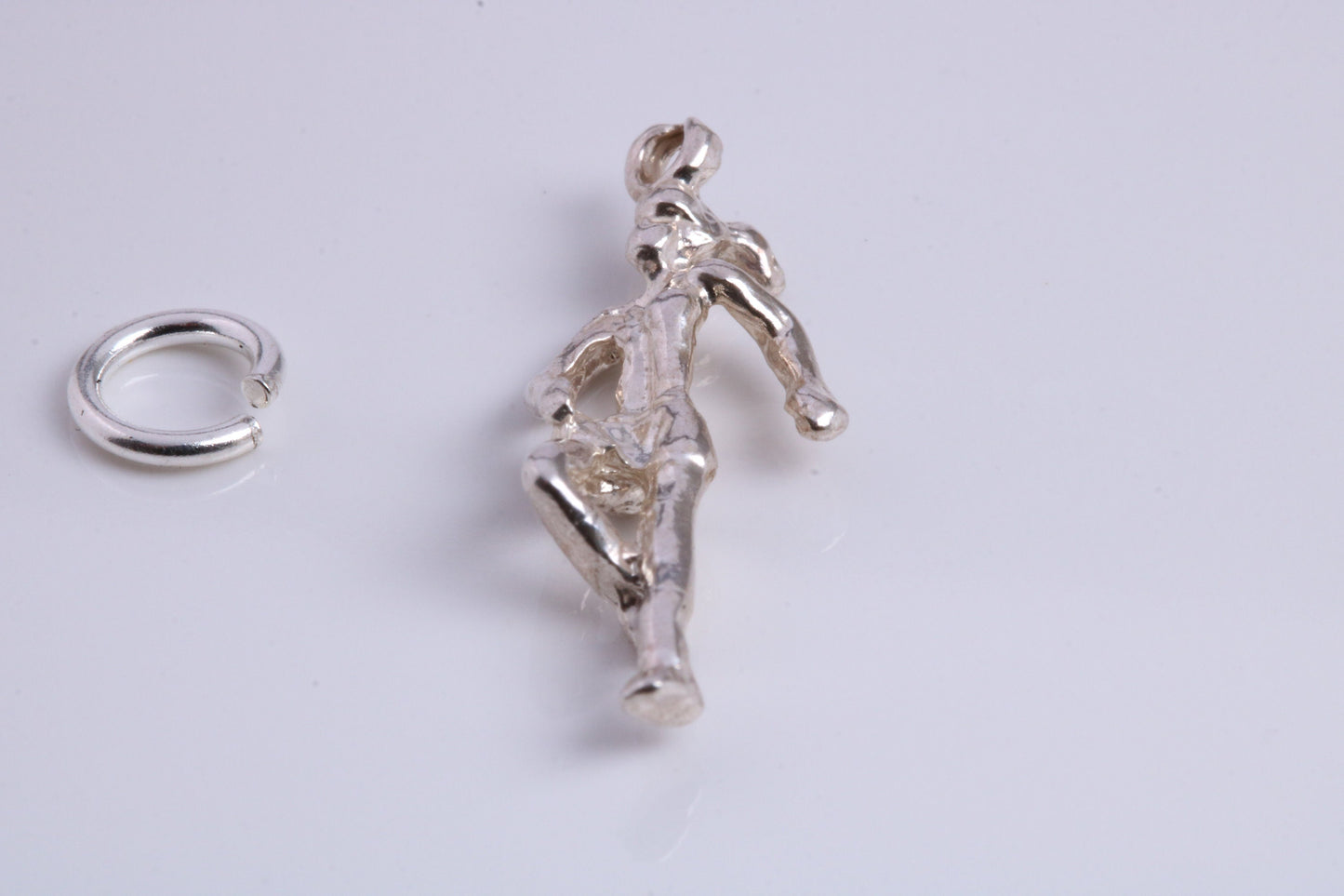 Girl Jogging Charm, Traditional Charm, Made from Solid 925 Grade Sterling Silver, Complete with Attachment Link