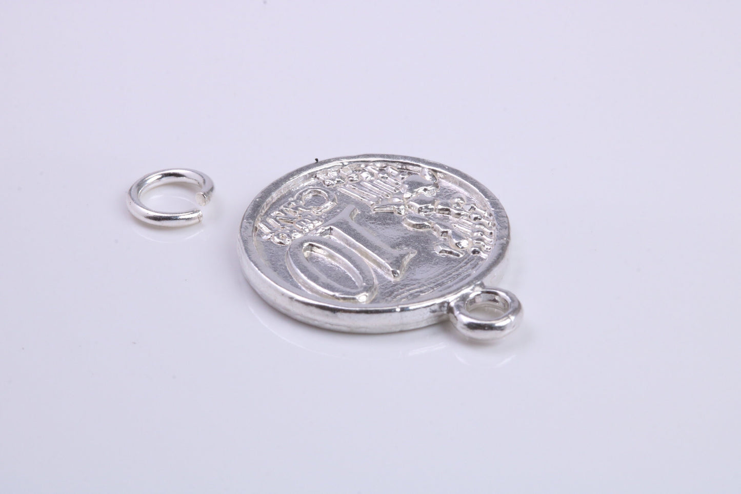 10 Cents Charm, Traditional Charm, Made from Solid 925 Grade Sterling Silver, Complete with Attachment Link