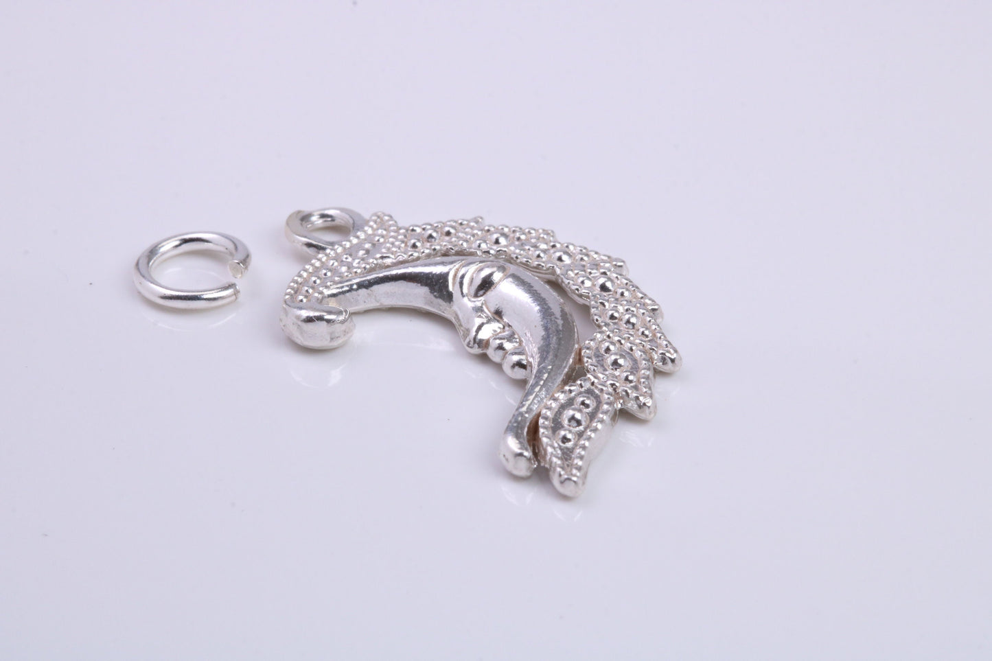 Floral Moon Charm, Traditional Charm, Made from Solid 925 Grade Sterling Silver, Complete with Attachment Link