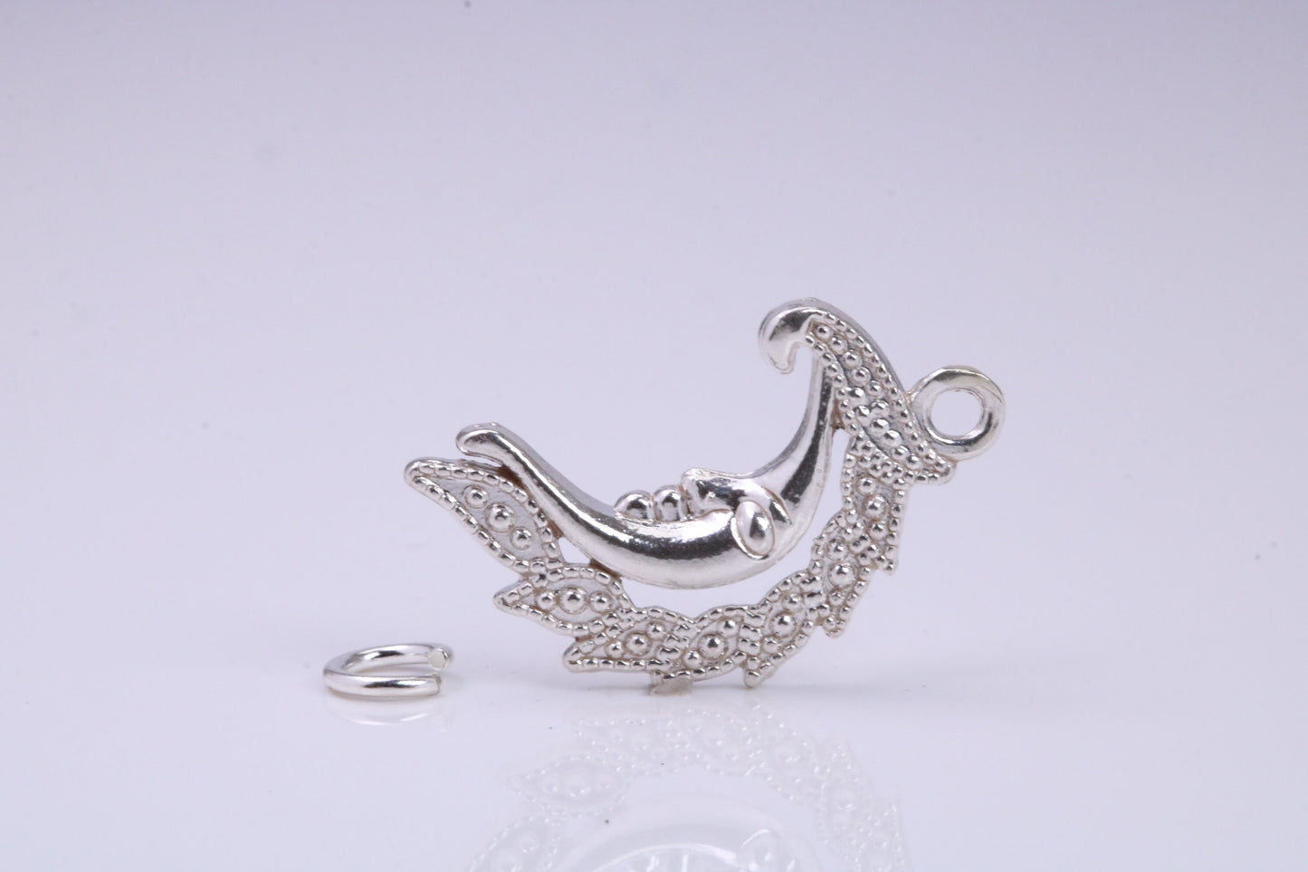 Floral Moon Charm, Traditional Charm, Made from Solid 925 Grade Sterling Silver, Complete with Attachment Link