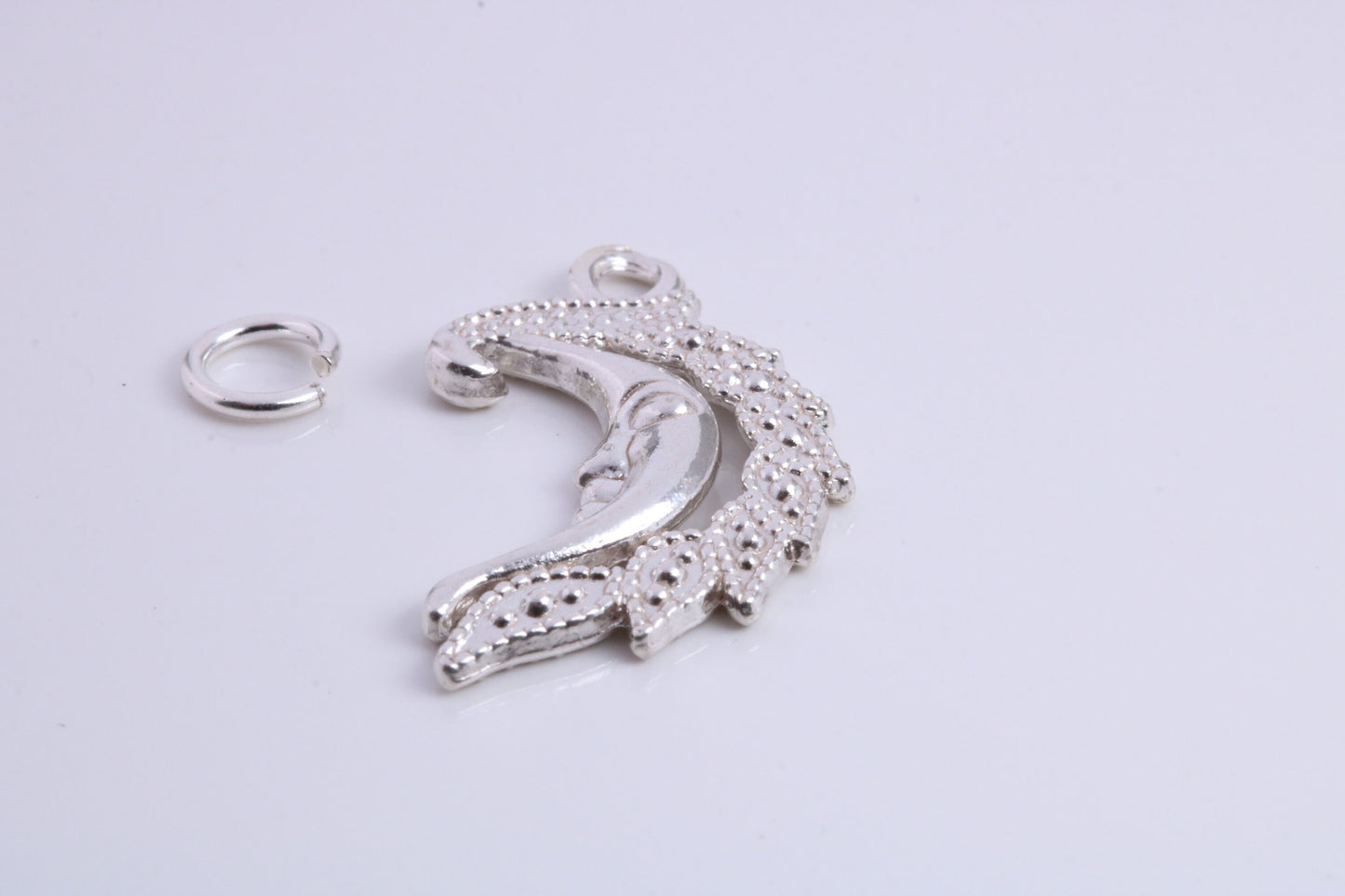 Floral Moon Charm, Traditional Charm, Made from Solid 925 Grade Sterling Silver, Complete with Attachment Link