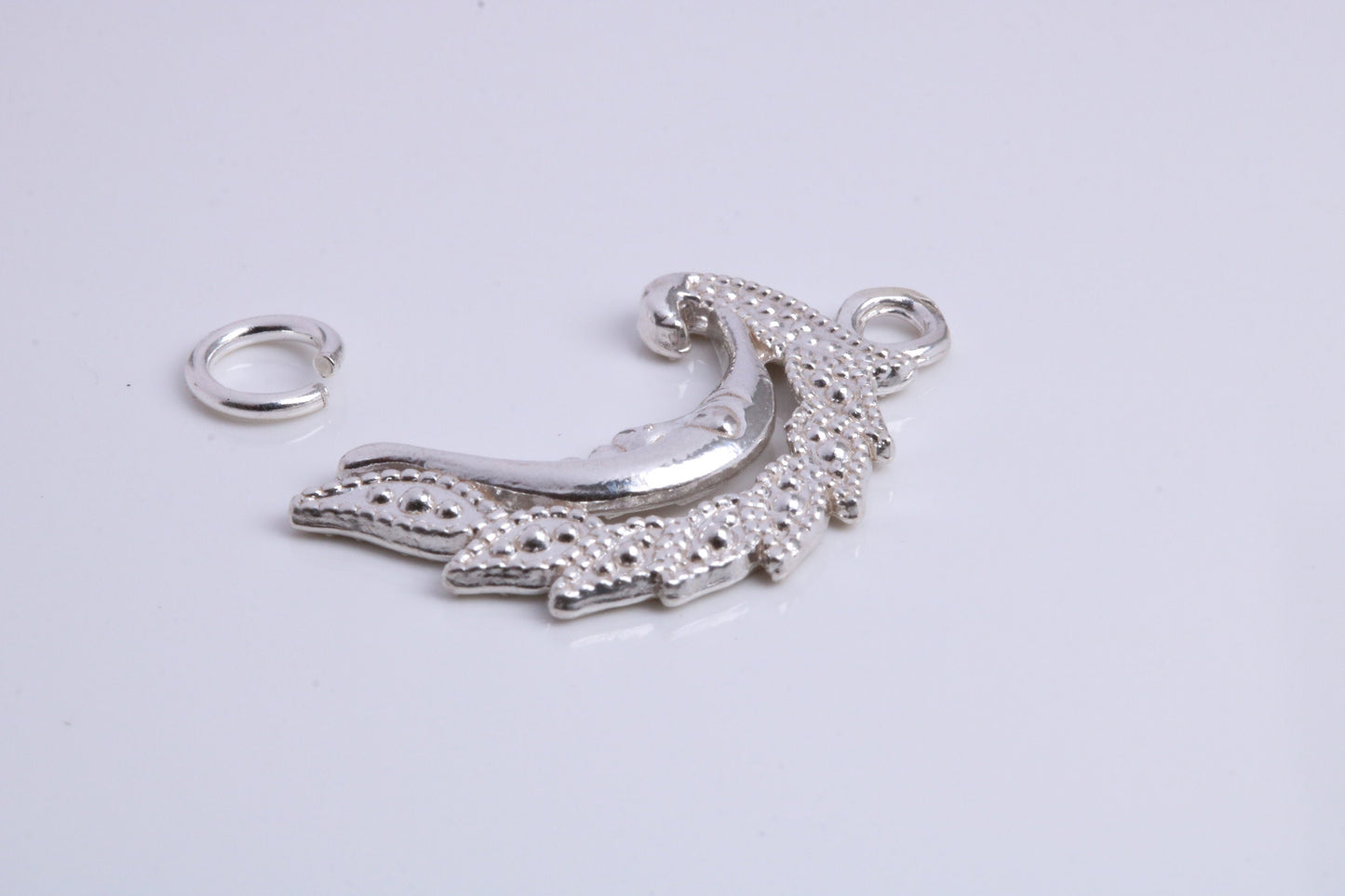 Floral Moon Charm, Traditional Charm, Made from Solid 925 Grade Sterling Silver, Complete with Attachment Link