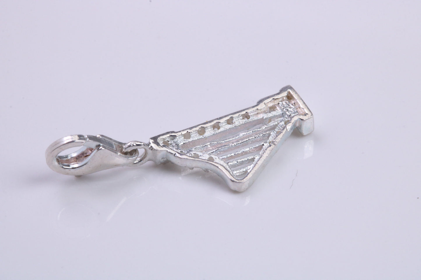 C Z Set Harp Charm, Traditional Charm, Made from Solid 925 Grade Sterling Silver, Complete with Attachment Link