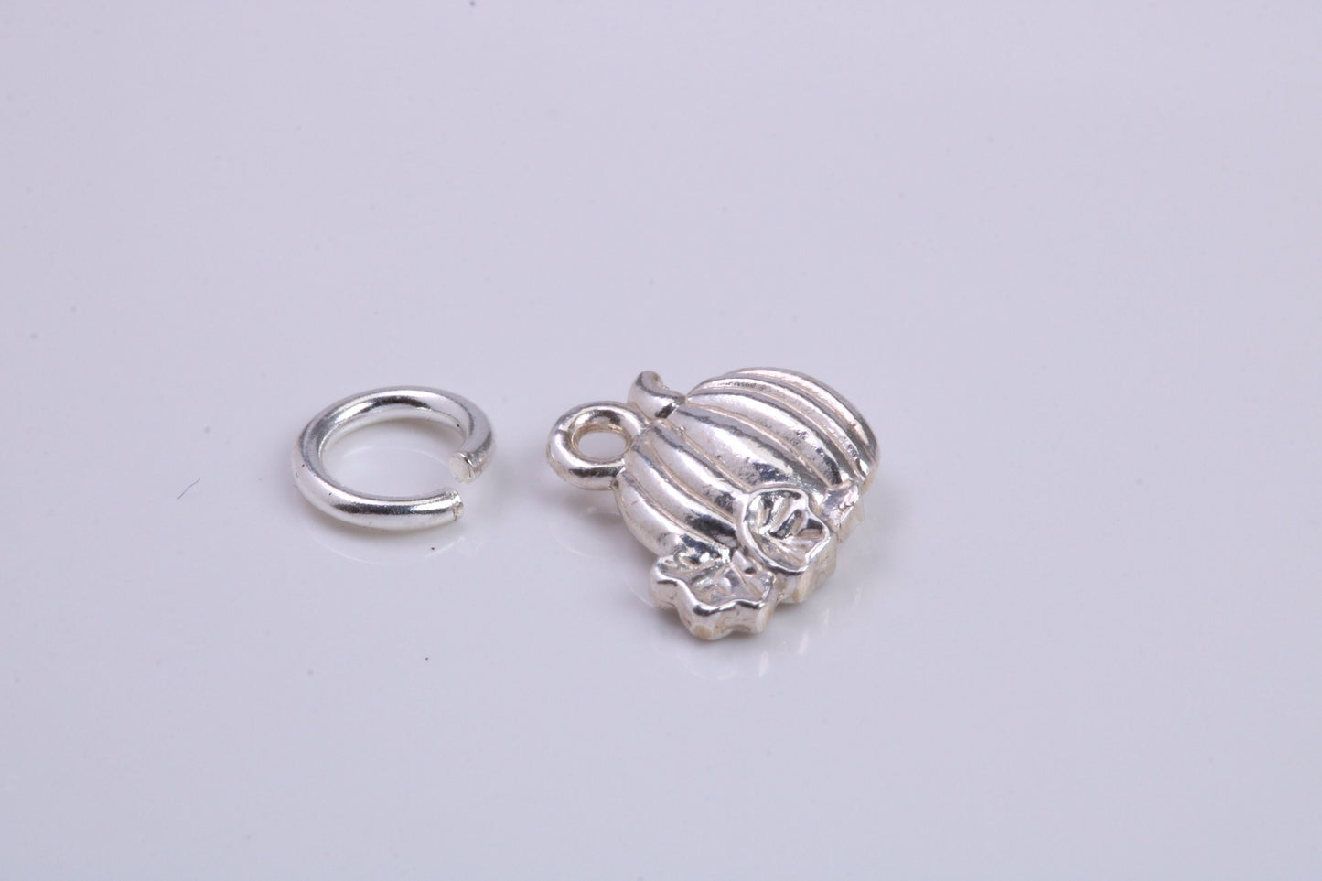 Pumpkin Charm, Traditional Charm, Made from Solid 925 Grade Sterling Silver, Complete with Attachment Link