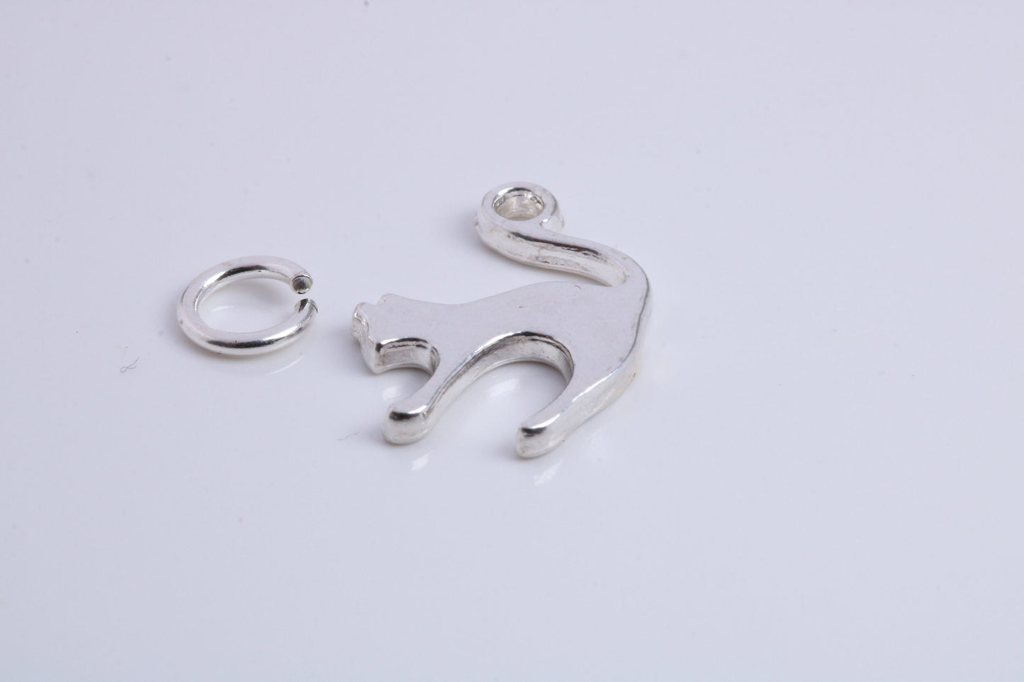 Cat Charm, Traditional Charm, Made from Solid 925 Grade Sterling Silver, Complete with Attachment Link