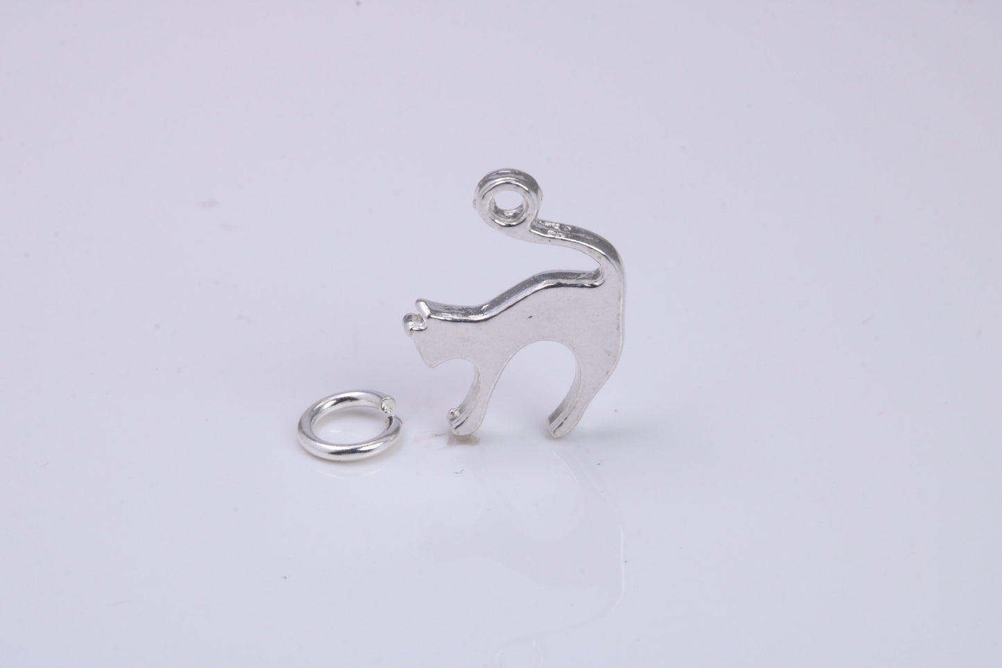 Cat Charm, Traditional Charm, Made from Solid 925 Grade Sterling Silver, Complete with Attachment Link