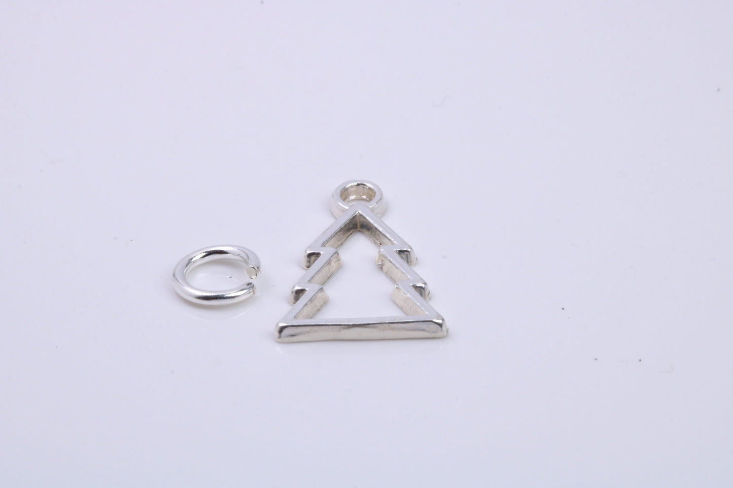 Christmas Tree Charm, Traditional Charm, Made from Solid 925 Grade Sterling Silver, Complete with Attachment Link