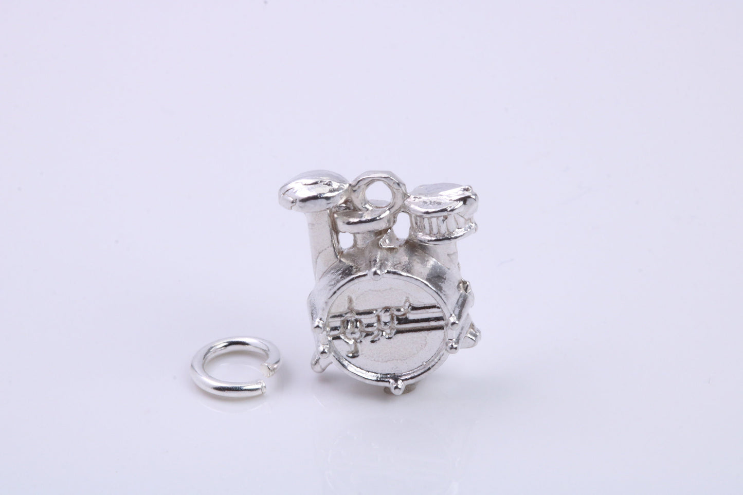 Drum Set Charm, Traditional Charm, Made from Solid 925 Grade Sterling Silver, Complete with Attachment Link