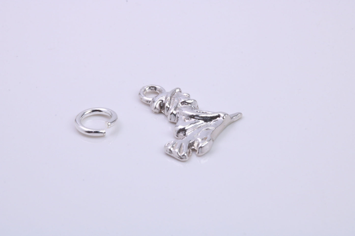 Witch on Broom Stick Charm, Traditional Charm, Made from Solid 925 Grade Sterling Silver, Complete with Attachment Link