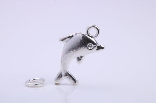 Dolphin Charm, Traditional Charm, Made from Solid 925 Grade Sterling Silver, Complete with Attachment Link
