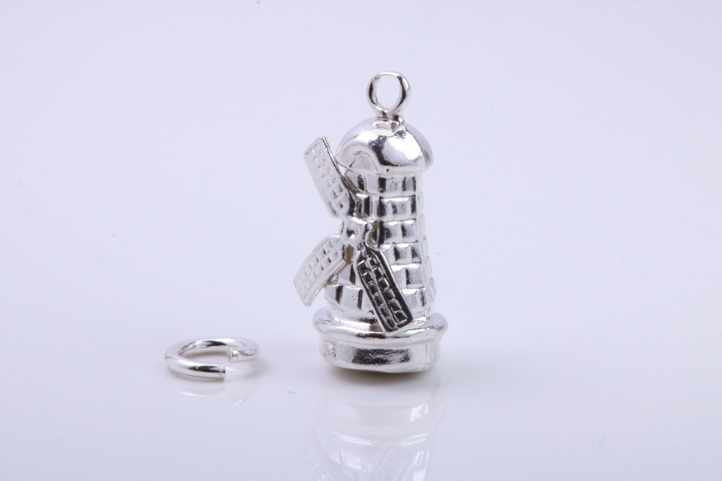 Old Disused Windmill Charm, Traditional Charm, Made from Solid 925 Grade Sterling Silver, Complete with Attachment Link