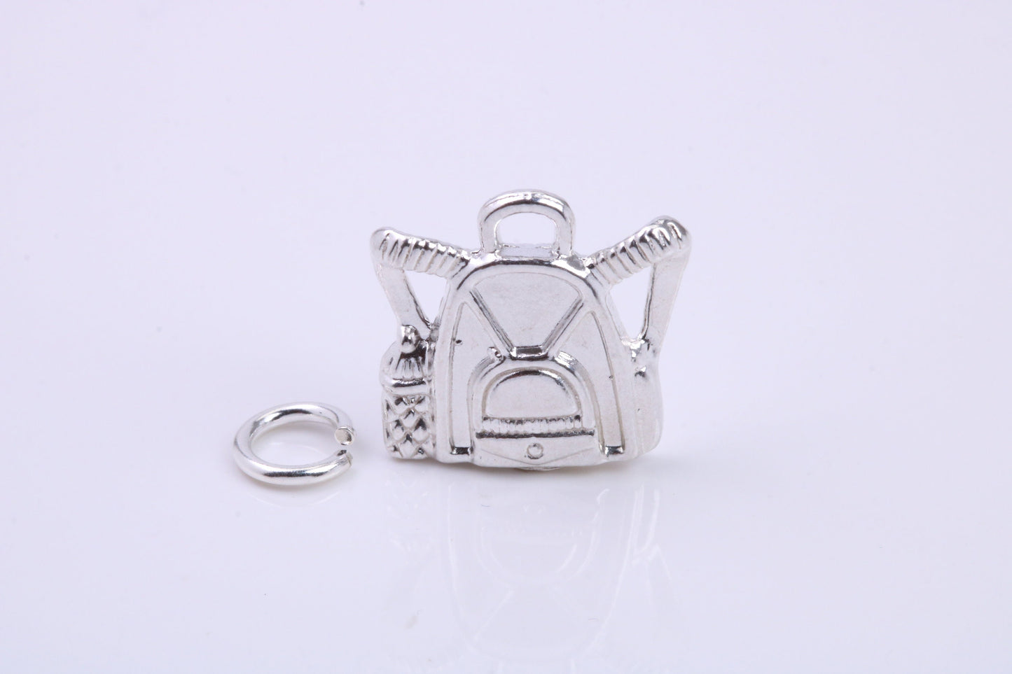 Back Pack Charm, Traditional Charm, Made from Solid 925 Grade Sterling Silver, Complete with Attachment Link