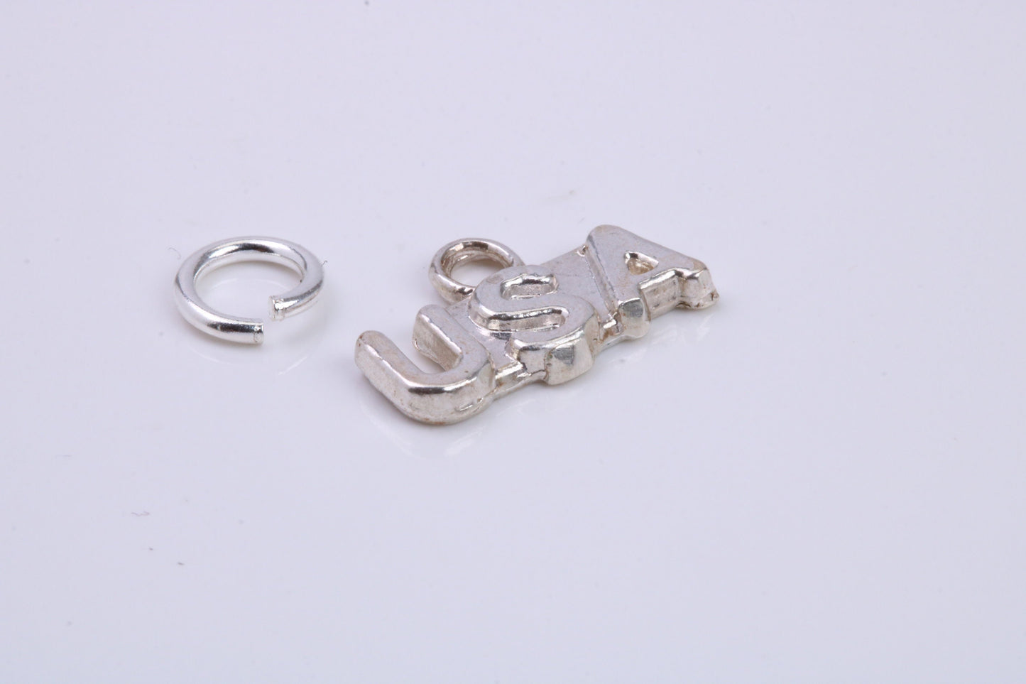 USA Charm, Traditional Charm, Made from Solid 925 Grade Sterling Silver, Complete with Attachment Link
