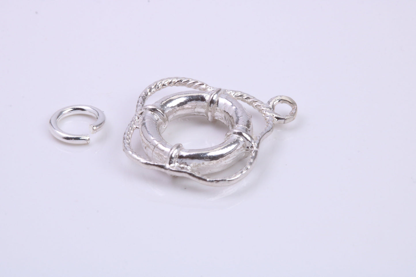 Lifebuoy Charm, Traditional Charm, Made from Solid 925 Grade Sterling Silver, Complete with Attachment Link