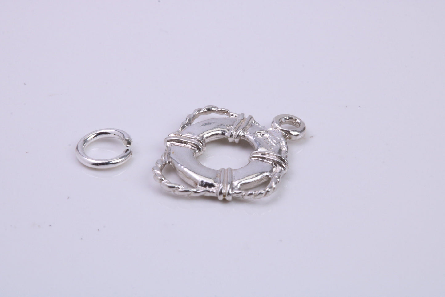 Lifebuoy Charm, Traditional Charm, Made from Solid 925 Grade Sterling Silver, Complete with Attachment Link