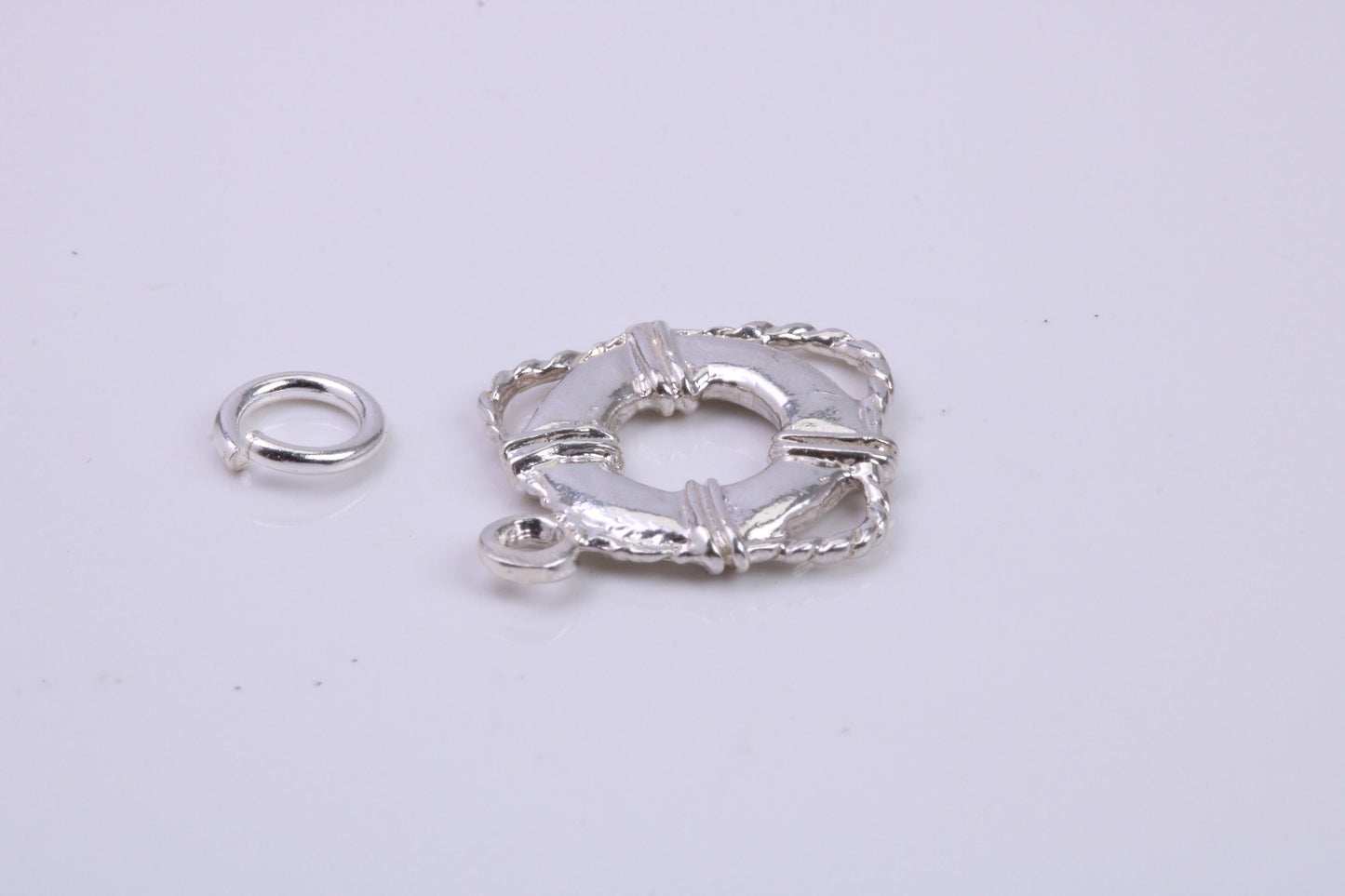 Lifebuoy Charm, Traditional Charm, Made from Solid 925 Grade Sterling Silver, Complete with Attachment Link