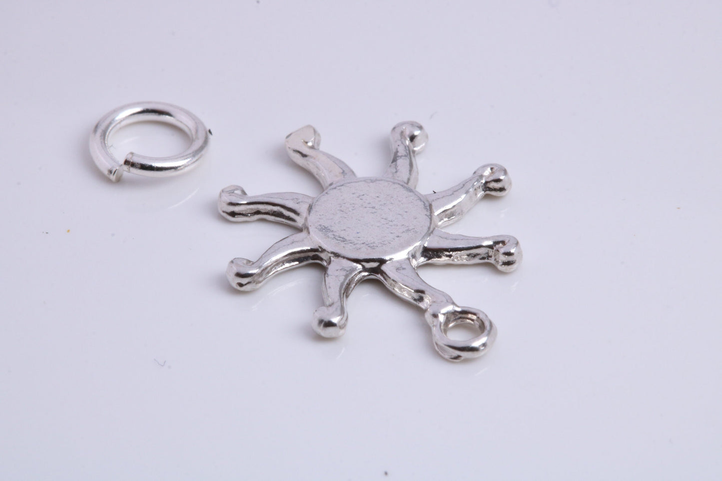 Sun Charm, Traditional Charm, Made from Solid 925 Grade Sterling Silver, Complete with Attachment Link