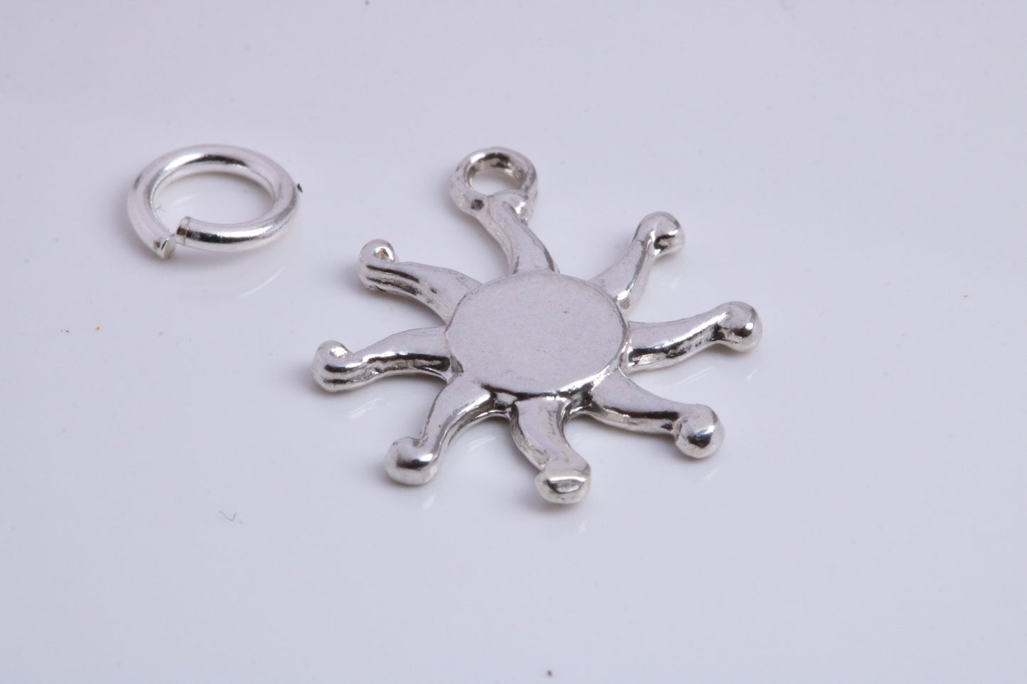 Sun Charm, Traditional Charm, Made from Solid 925 Grade Sterling Silver, Complete with Attachment Link