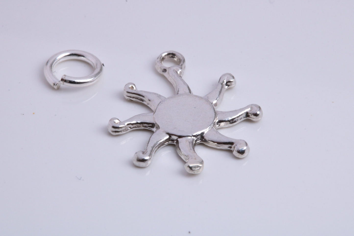 Sun Charm, Traditional Charm, Made from Solid 925 Grade Sterling Silver, Complete with Attachment Link