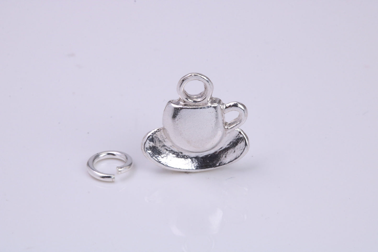 Tea Cup and Saucer Charm, Traditional Charm, Made from Solid 925 Grade Sterling Silver, Complete with Attachment Link