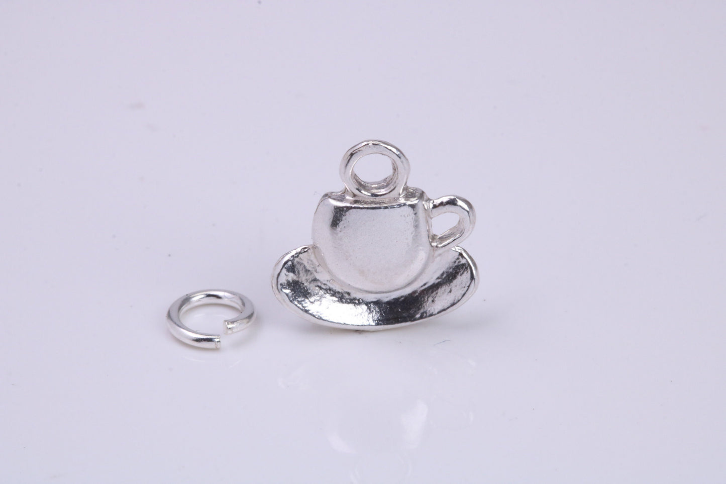Tea Cup and Saucer Charm, Traditional Charm, Made from Solid 925 Grade Sterling Silver, Complete with Attachment Link