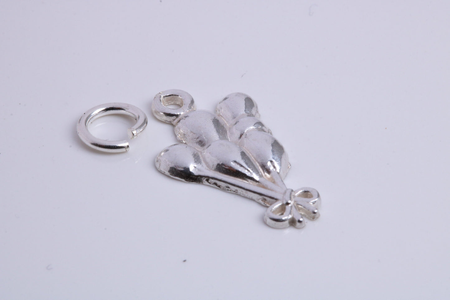 Party Balloons Charm, Traditional Charm, Made from Solid 925 Grade Sterling Silver, Complete with Attachment Link