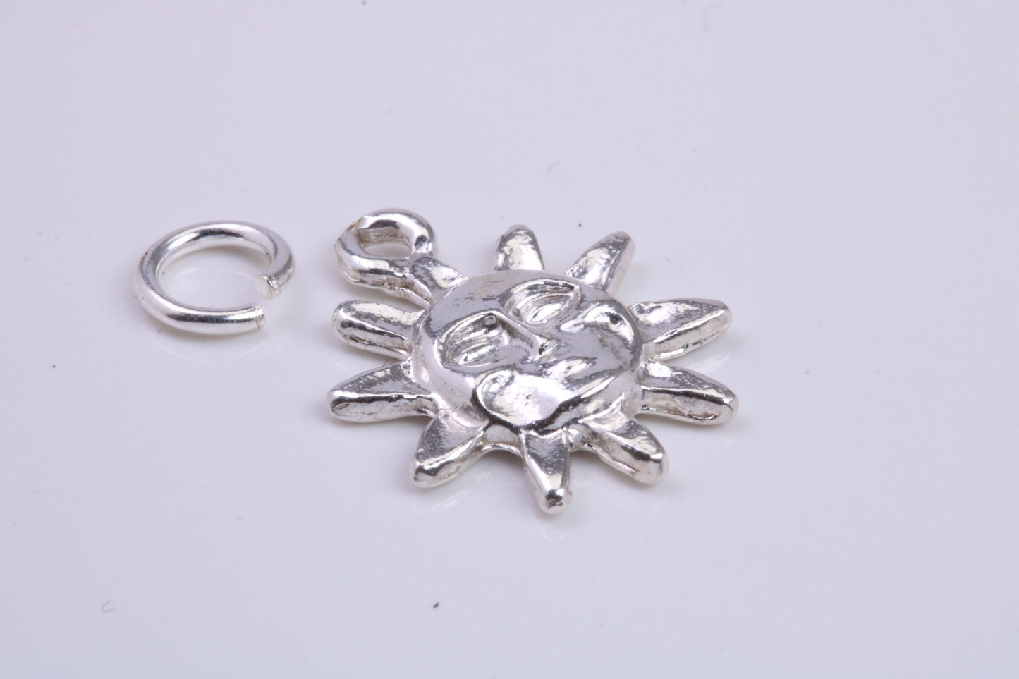 Sun Charm, Traditional Charm, Made from Solid 925 Grade Sterling Silver, Complete with Attachment Link