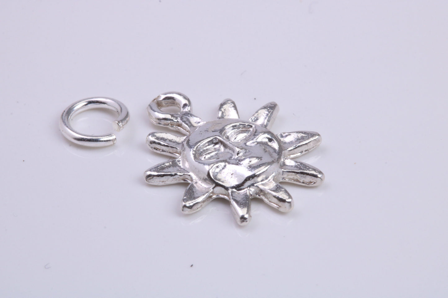 Sun Charm, Traditional Charm, Made from Solid 925 Grade Sterling Silver, Complete with Attachment Link