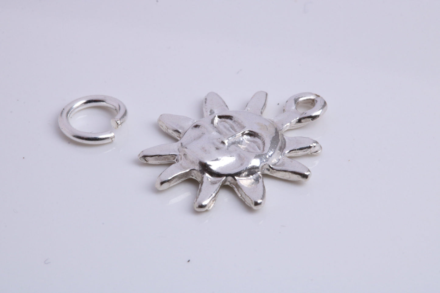 Sun Charm, Traditional Charm, Made from Solid 925 Grade Sterling Silver, Complete with Attachment Link