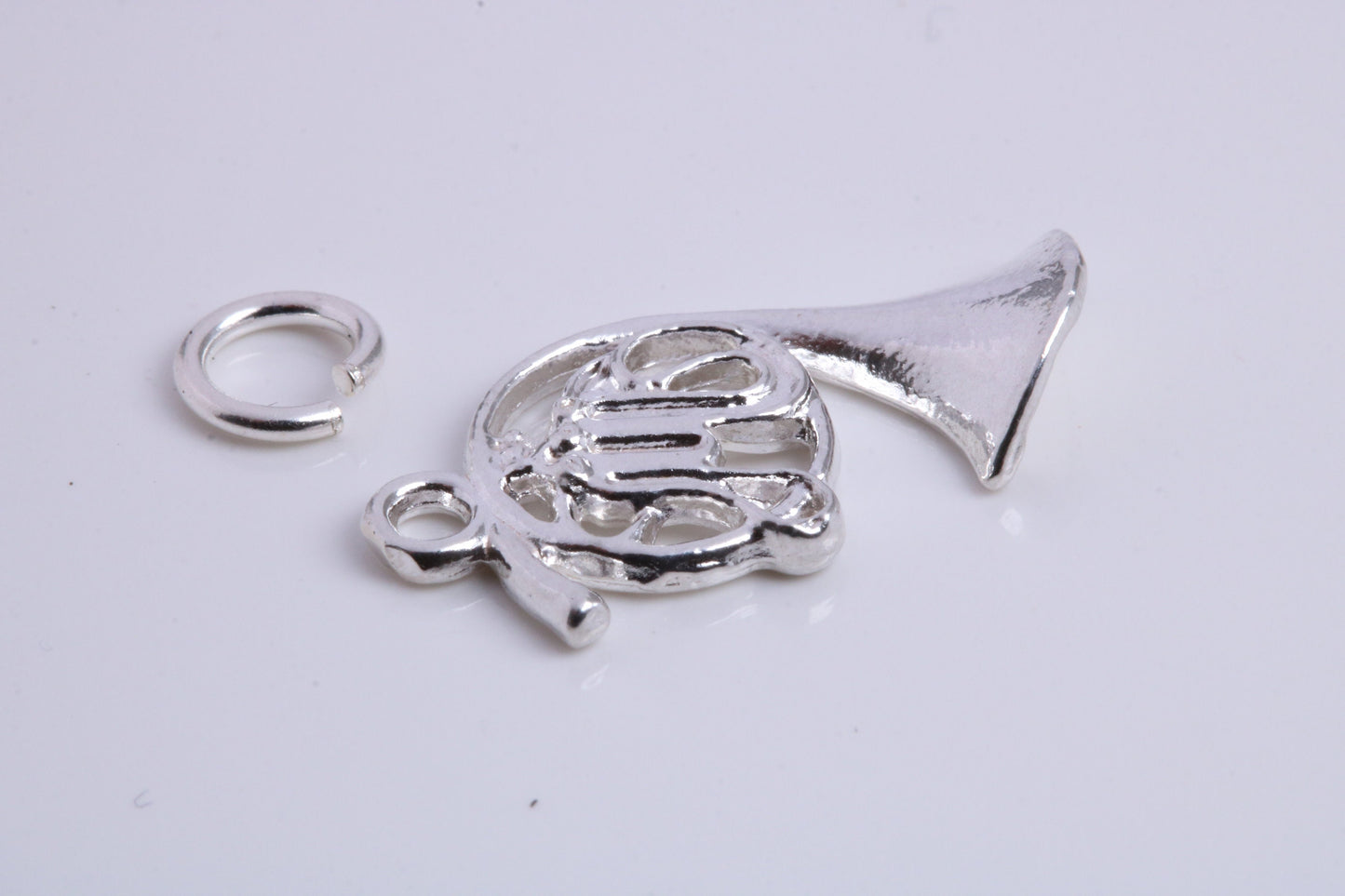 French Horn Charm, Traditional Charm, Made from Solid 925 Grade Sterling Silver, Complete with Attachment Link