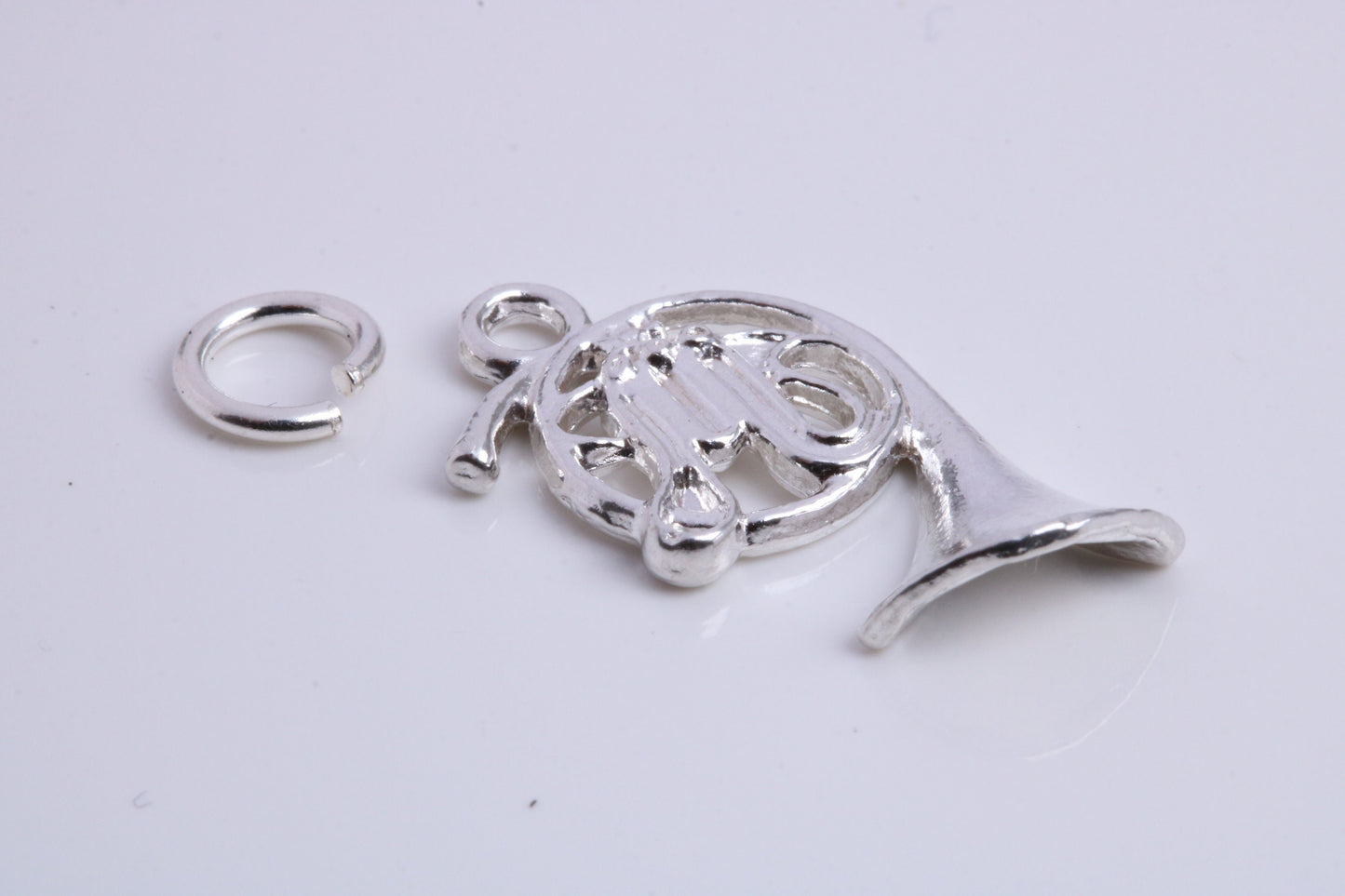 French Horn Charm, Traditional Charm, Made from Solid 925 Grade Sterling Silver, Complete with Attachment Link