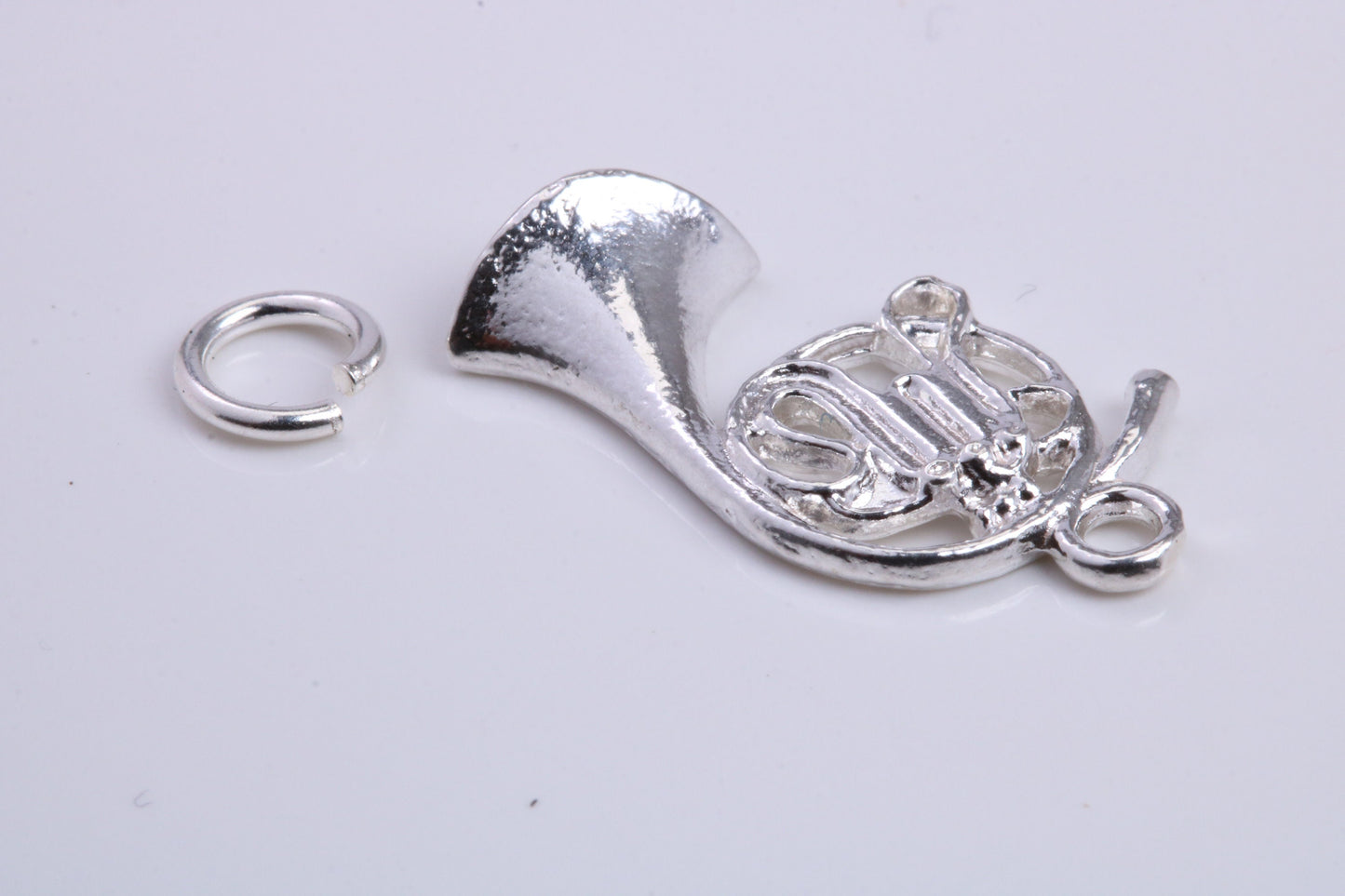 French Horn Charm, Traditional Charm, Made from Solid 925 Grade Sterling Silver, Complete with Attachment Link