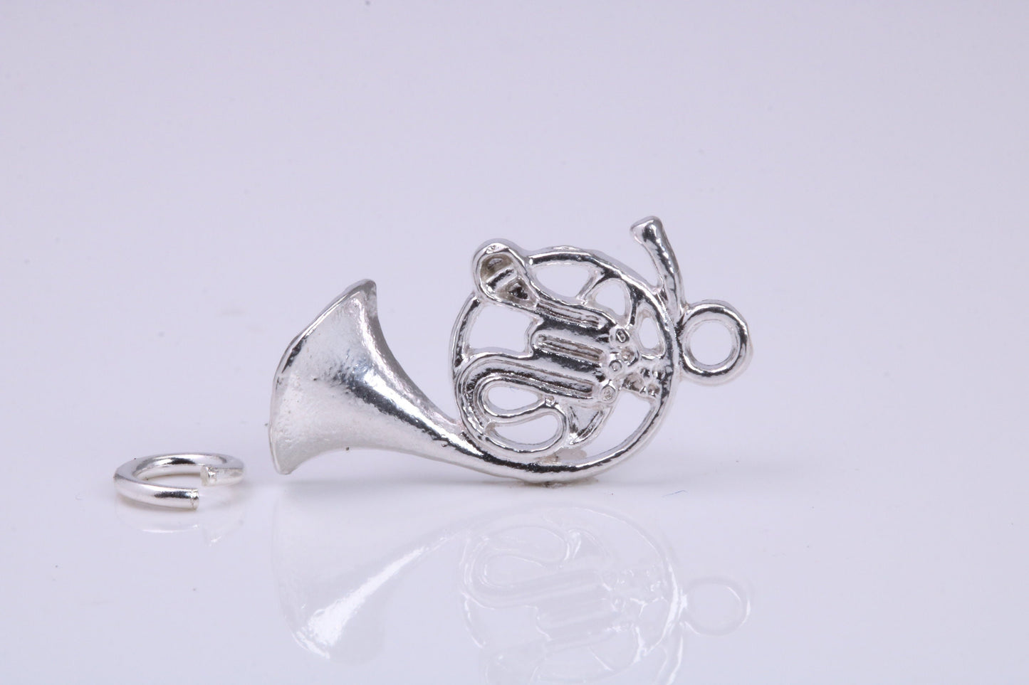 French Horn Charm, Traditional Charm, Made from Solid 925 Grade Sterling Silver, Complete with Attachment Link