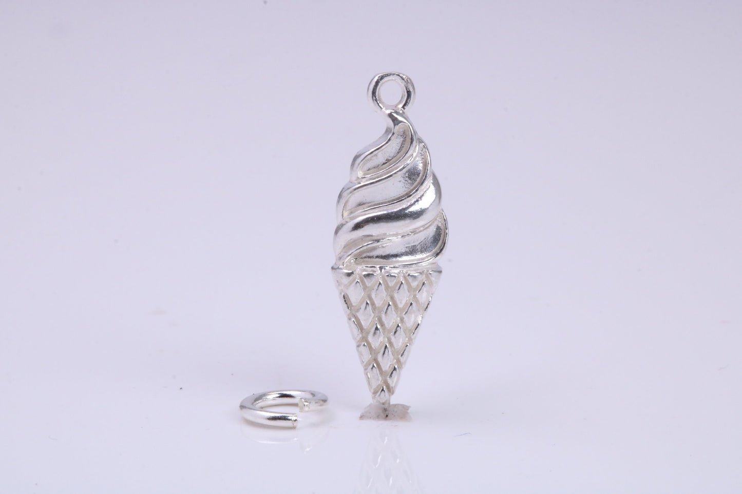 Ice Cream Cone Charm, Traditional Charm, Made from Solid 925 Grade Sterling Silver, Complete with Attachment Link