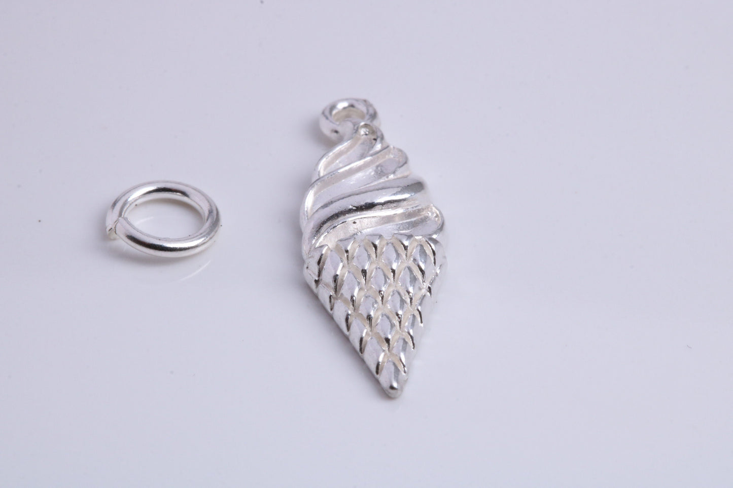 Ice Cream Cone Charm, Traditional Charm, Made from Solid 925 Grade Sterling Silver, Complete with Attachment Link