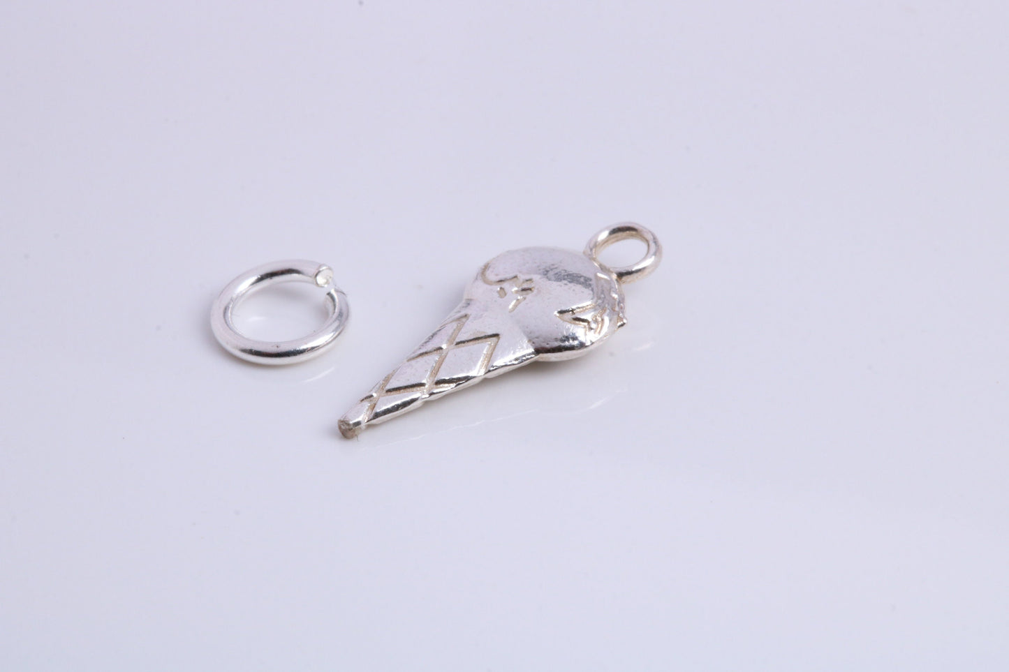 Ice Cream Cone Charm, Traditional Charm, Made from Solid 925 Grade Sterling Silver, Complete with Attachment Link