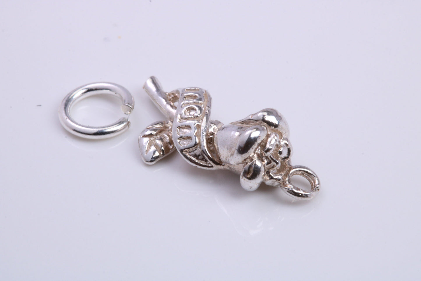 Mothers Day Rose Flower Charm, Traditional Charm, Made from Solid 925 Grade Sterling Silver, Complete with Attachment Link