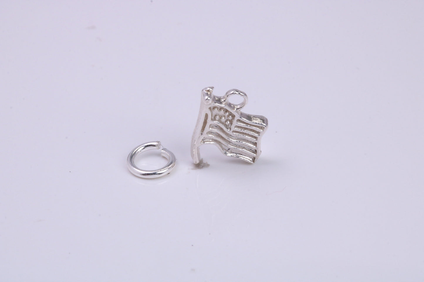 USA Flag Charm, Traditional Charm, Made from Solid 925 Grade Sterling Silver, Complete with Attachment Link
