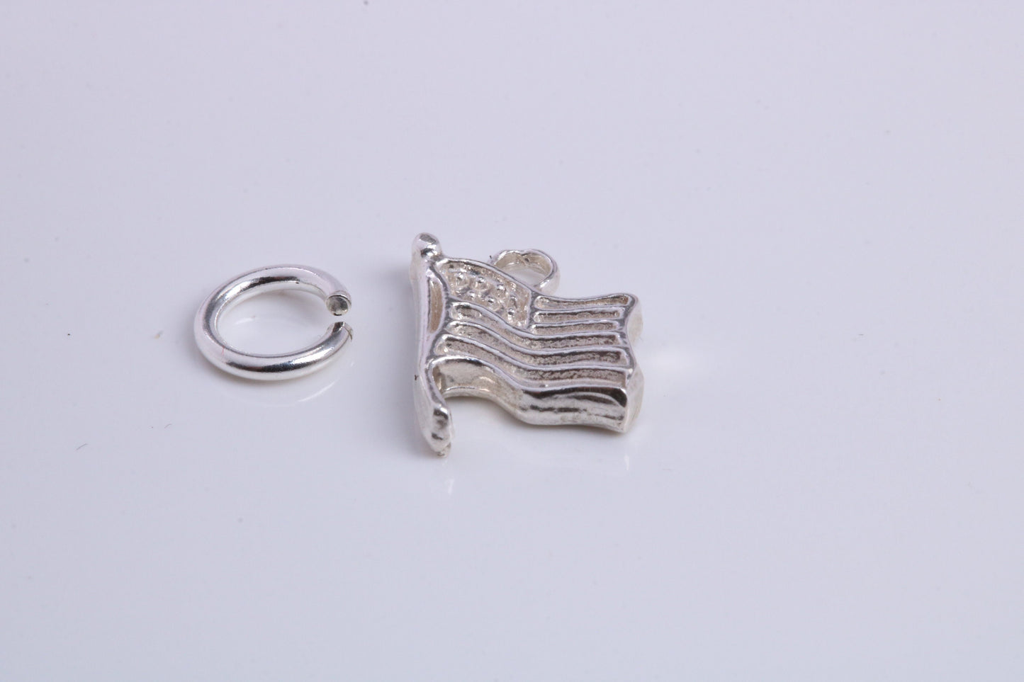 USA Flag Charm, Traditional Charm, Made from Solid 925 Grade Sterling Silver, Complete with Attachment Link