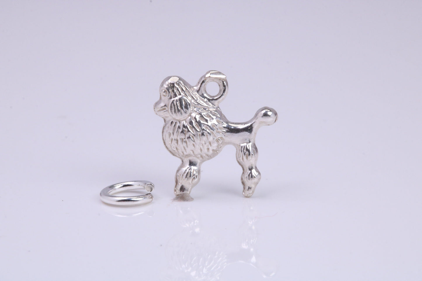 Poodle Dog Charm, Traditional Charm, Made from Solid 925 Grade Sterling Silver, Complete with Attachment Link