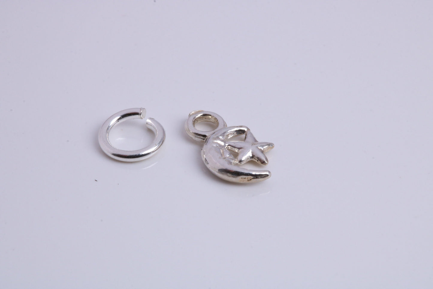 Moon and Star Charm, Traditional Charm, Made from Solid 925 Grade Sterling Silver, Complete with Attachment Link