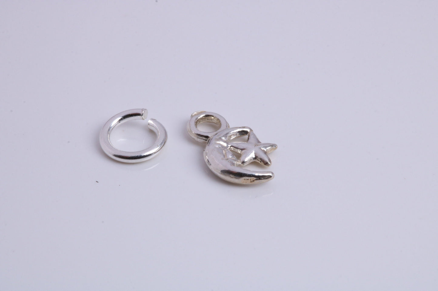 Moon and Star Charm, Traditional Charm, Made from Solid 925 Grade Sterling Silver, Complete with Attachment Link