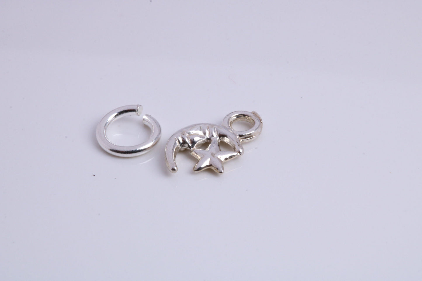 Moon and Star Charm, Traditional Charm, Made from Solid 925 Grade Sterling Silver, Complete with Attachment Link