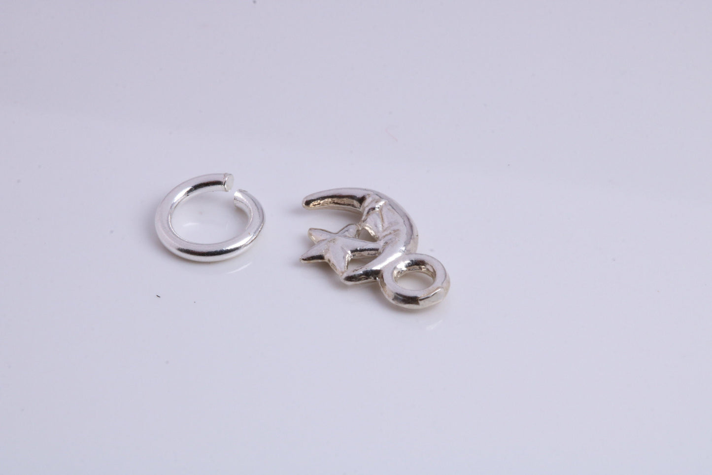 Moon and Star Charm, Traditional Charm, Made from Solid 925 Grade Sterling Silver, Complete with Attachment Link